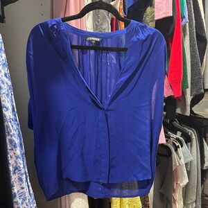 Express Royal Blue Sheer V-Neck Blouse